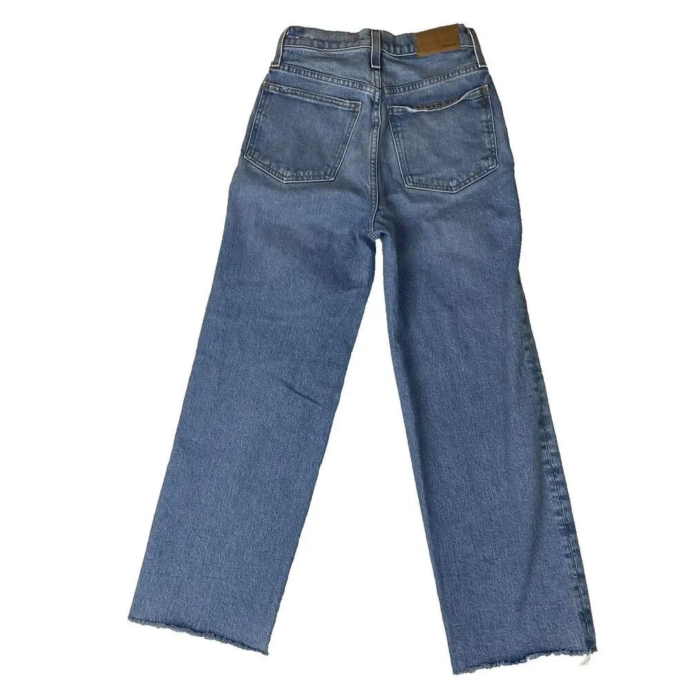 Madewell Perfect Vintage Wide-Leg Crop Jeans Womens 24 Blue Raw Hem High Rise